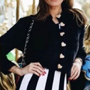 Zara Knit Jeweled Heart Button Cardigan Sweater